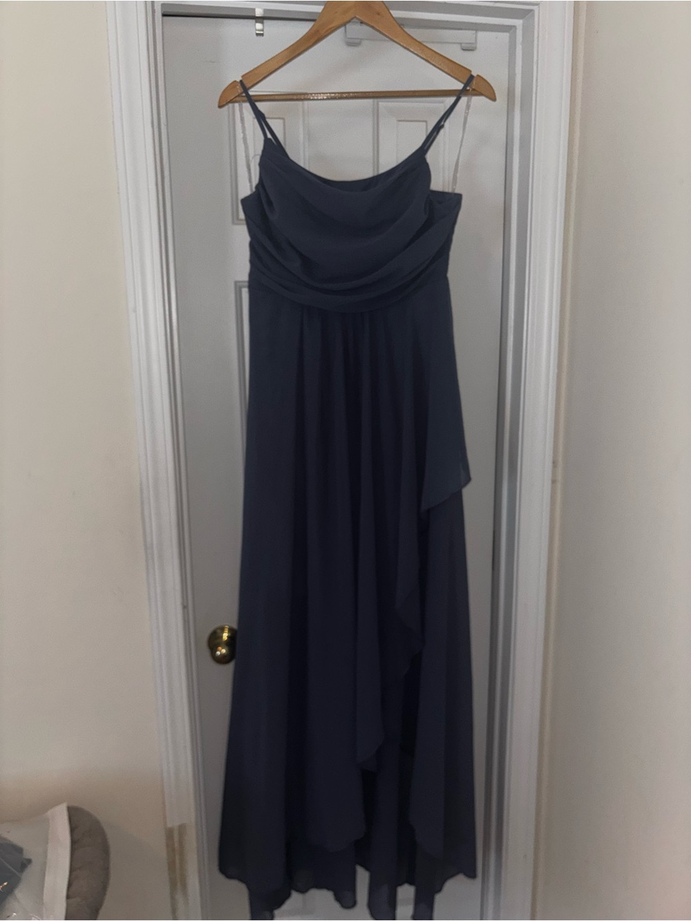 Elegant Navy Blue Spaghetti Strap Evening Dress